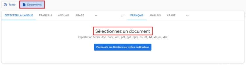 sélectionnez un document google traduction