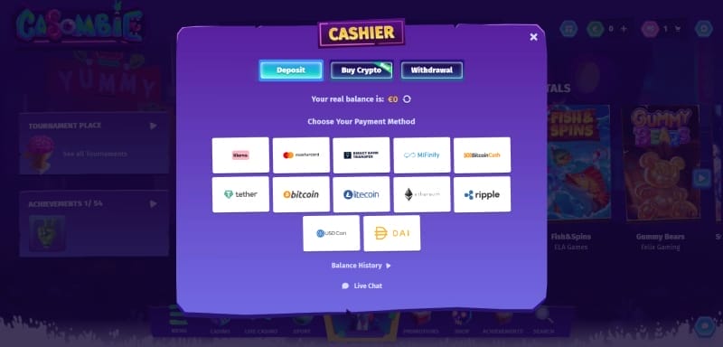 Dépôt au top casino Casombie