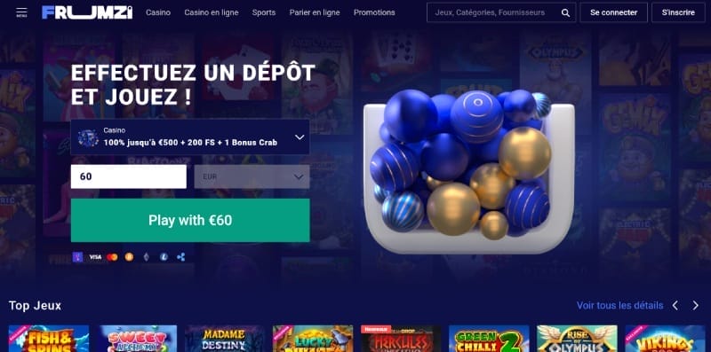 Frumzi Casino Page d'accueil