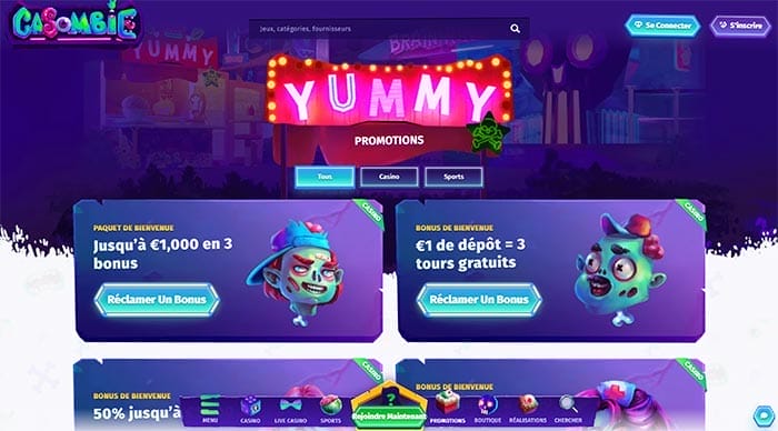 Page des bonus du casino Casombie