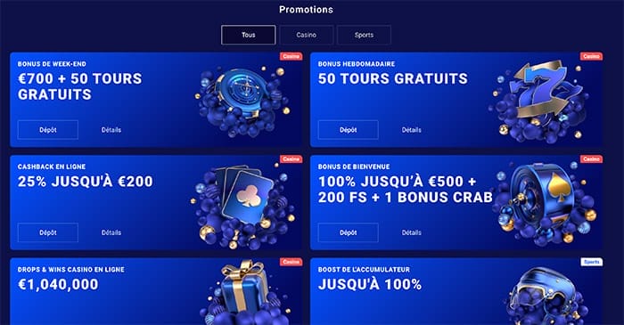 Les Bonus sur Frumzi Casino