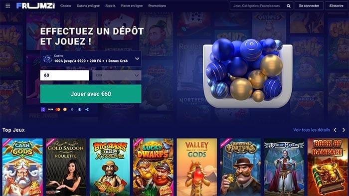 Page d'accueil de Frumzi Casino