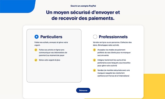 Enregistrement et inscription PayPal