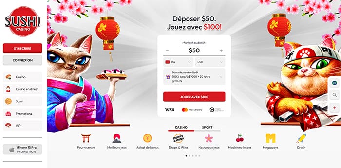Page d'accueil de Sushi Casino