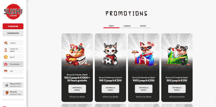 Bonus et promotions de Sushi Casino